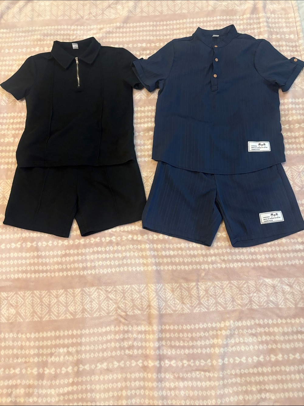 Kids Short Sleeve Polo & Shorts Set - Navy and Black